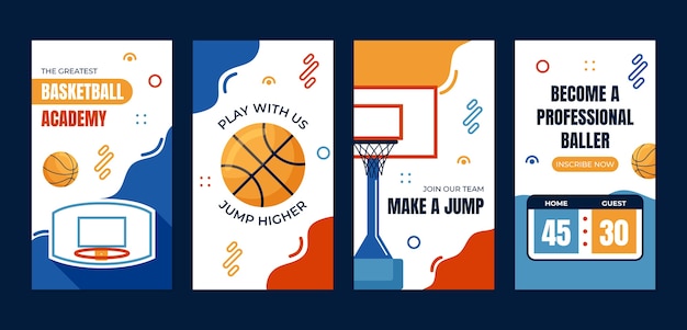 Vector flat design basketball instagram stories template