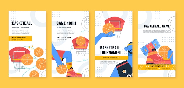 Flat design basketball instagram stories template