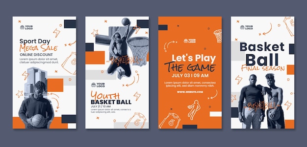 Vector flat design basketball instagram stories