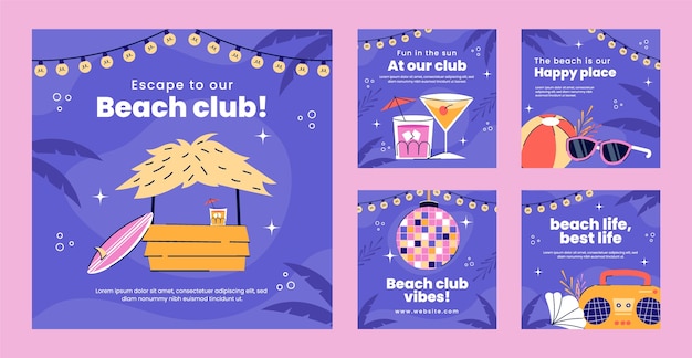 Flat design beach club instagram posts