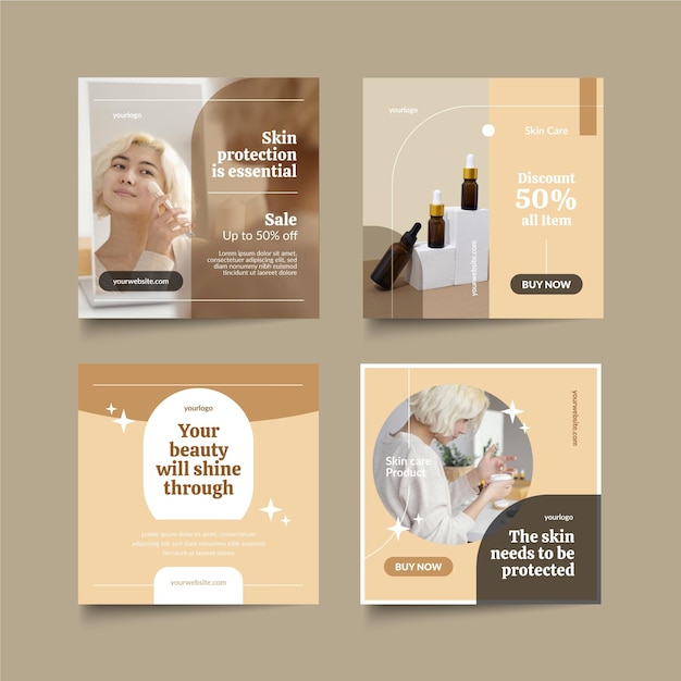 Flat design beauty instagram post set