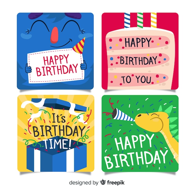 Flat design birthday card collection