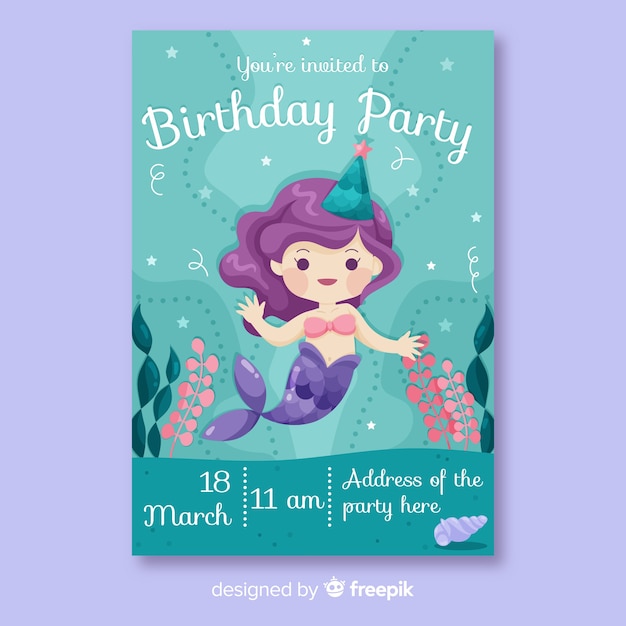 Vector flat design birthday invitation template