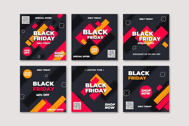 Vector flat design black friday instagram post collection