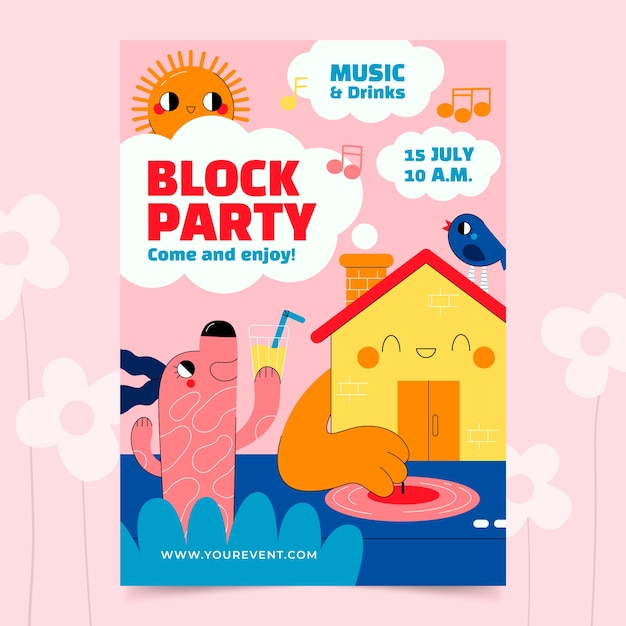 Flat design block party poster design