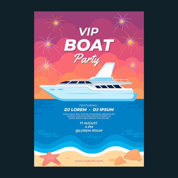 Flat design boat party poster template