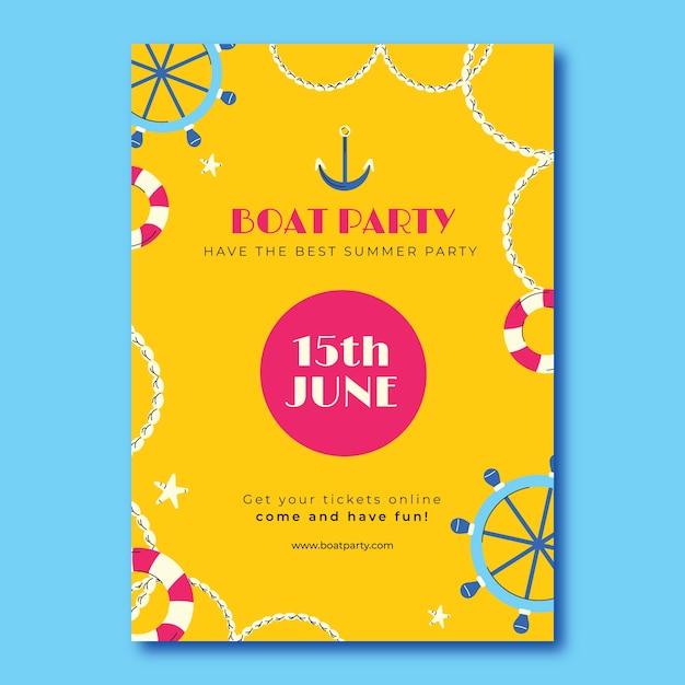 Flat design boat party poster ttemplate