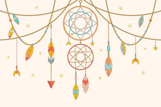 Flat design boho background with dream catchers