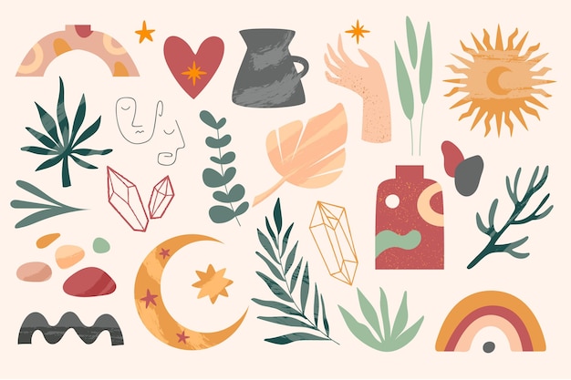 Flat design boho element collection