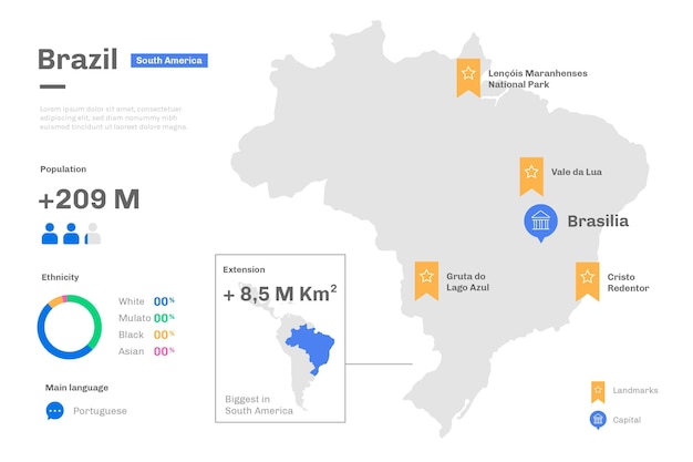 Flat design brazil map infographic