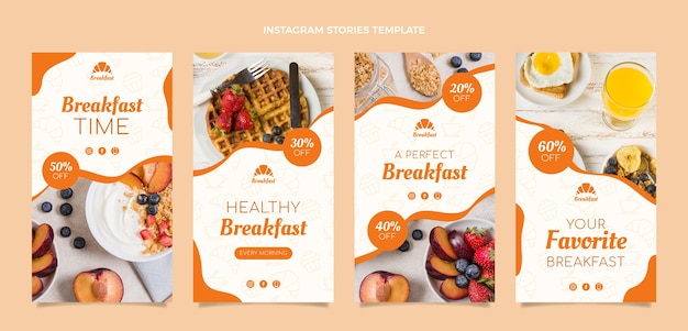 Flat design breakfast instagram stories