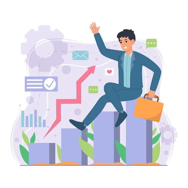 Flat design a businessman achieves success