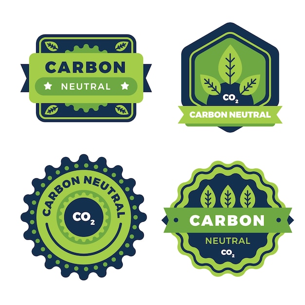 Flat design carbon neutral labels and stamps design