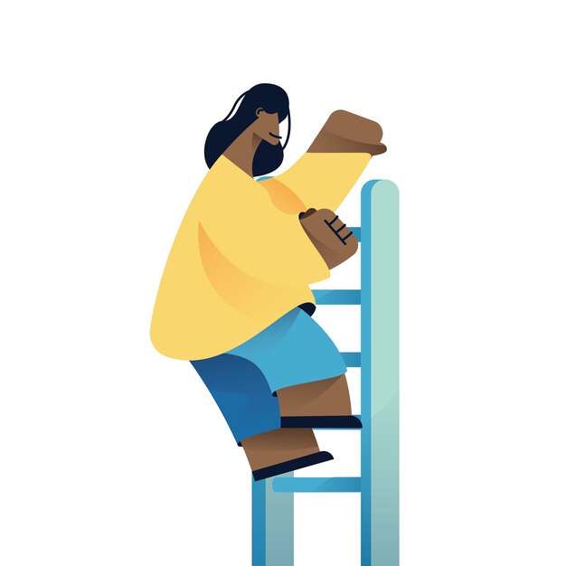 Vector flat design character climbing ladder stairs vector illustration