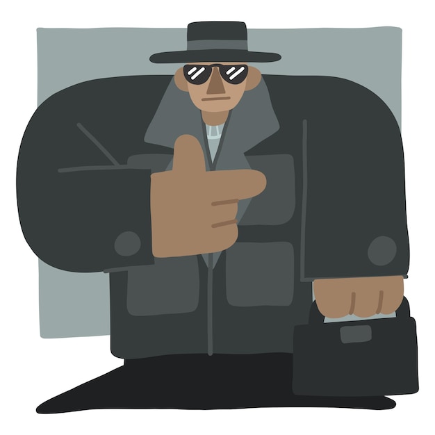 Vector a flat design character illustration of secret agent disguised as mafia