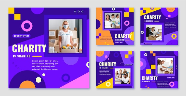 Flat design charity event instagram posts