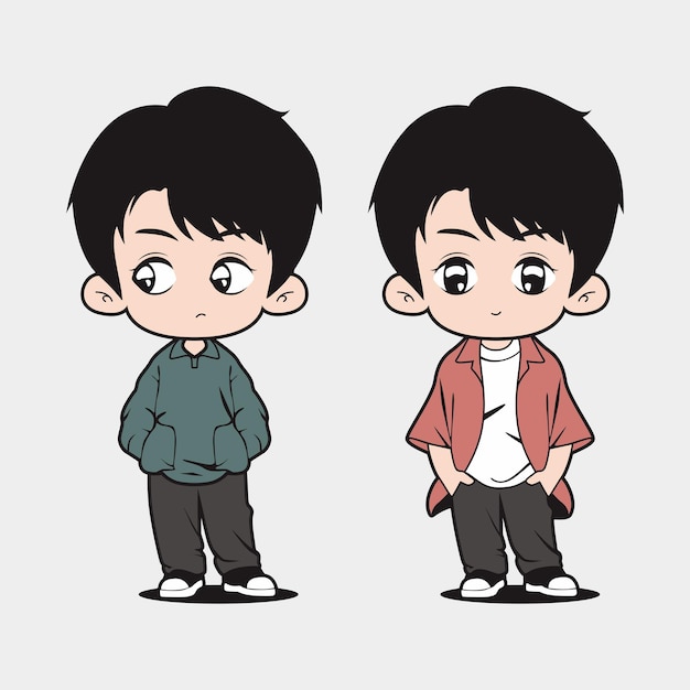 flat design chibi character with korean style