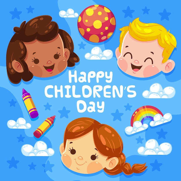 Flat design children's day kids smiling