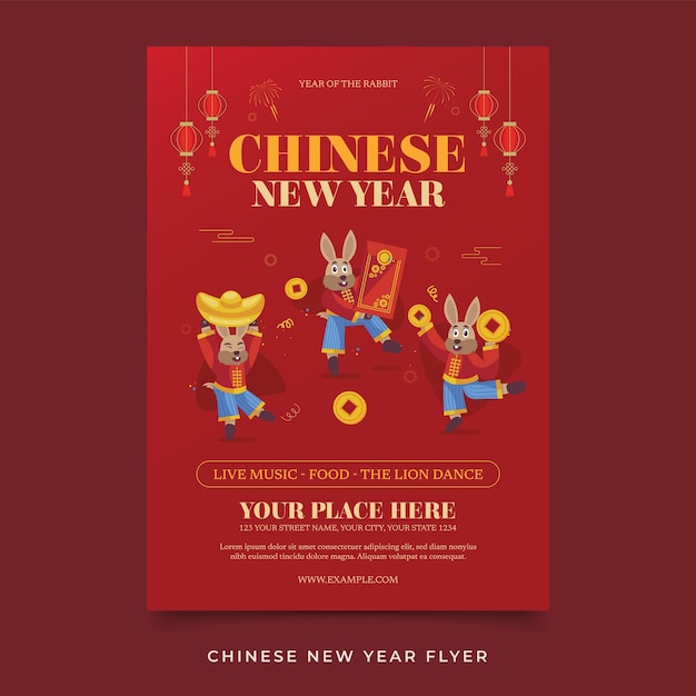 Flat design chinese new Year flyer template