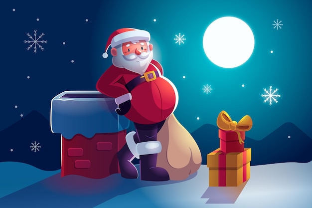 Flat design christmas background with santa