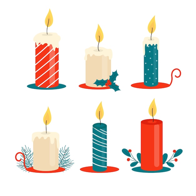 Flat design christmas candle collection