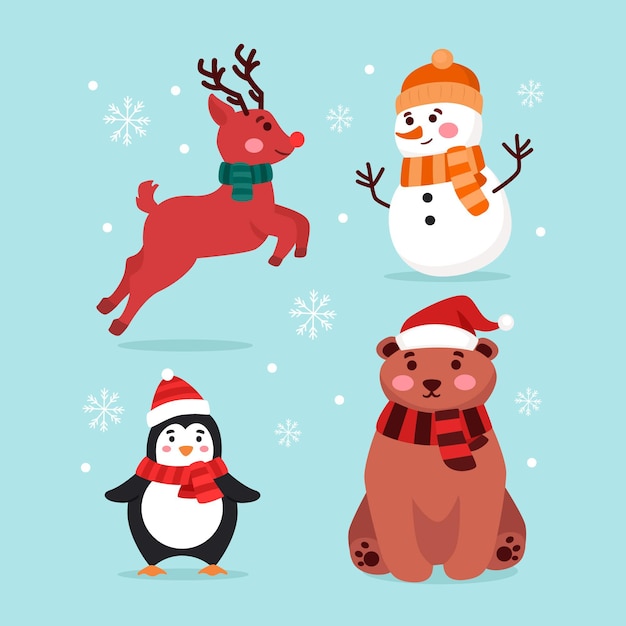 Flat design christmas characters collection