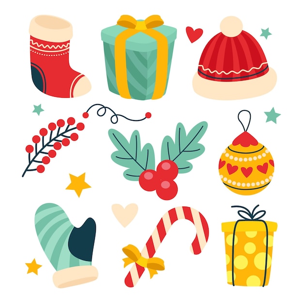 Flat design christmas element collection