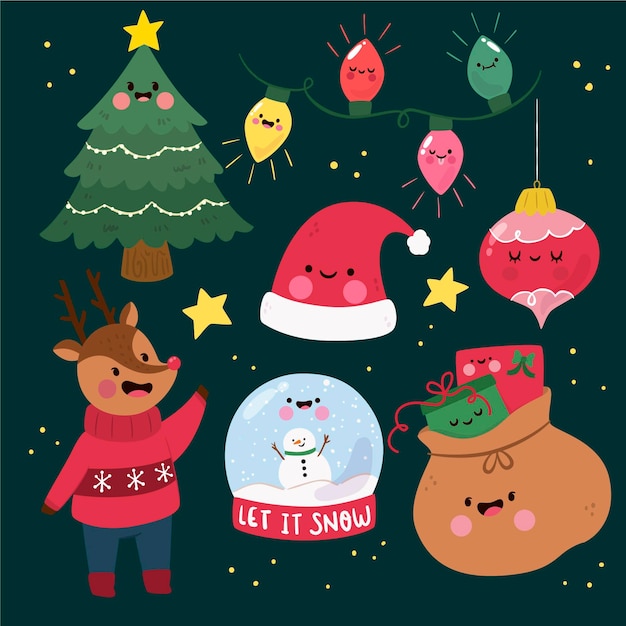 Flat design christmas element collection