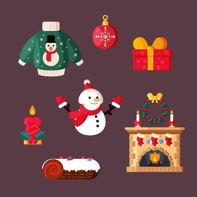 Flat design christmas element set