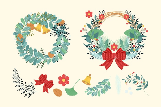 Flat design christmas flower & wreath collection