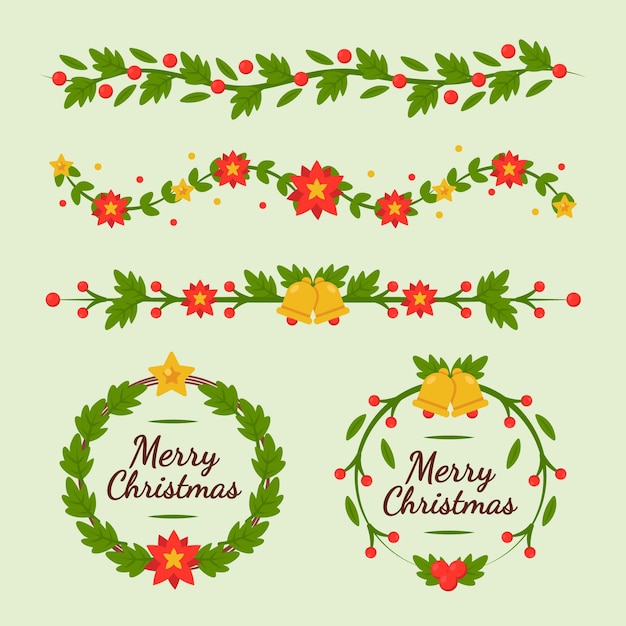 Flat design christmas frames and borders