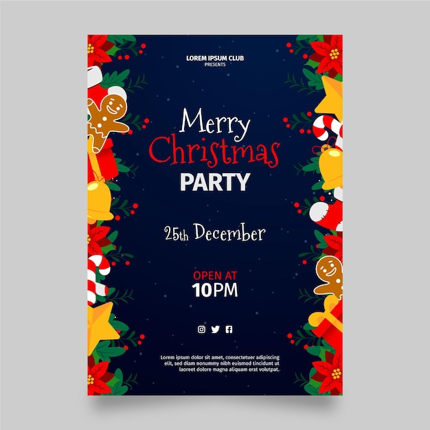 Flat design christmas party poster template