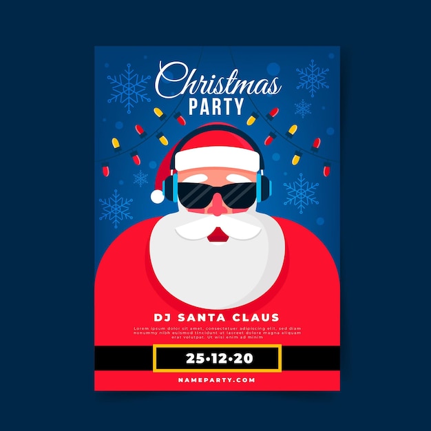 Flat design christmas party poster template