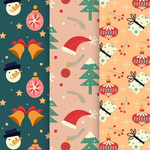 Flat design christmas pattern collection