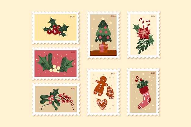 Flat design christmas stamp collection