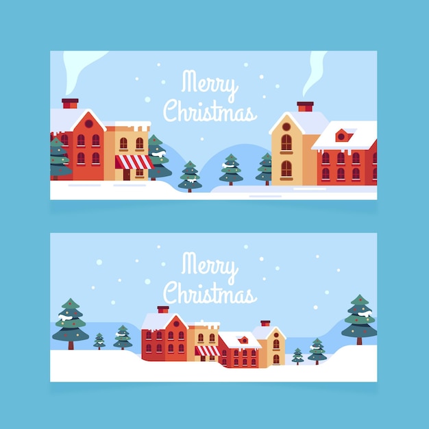 Flat design christmas town banners template