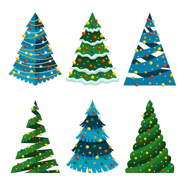 Flat design christmas tree collection