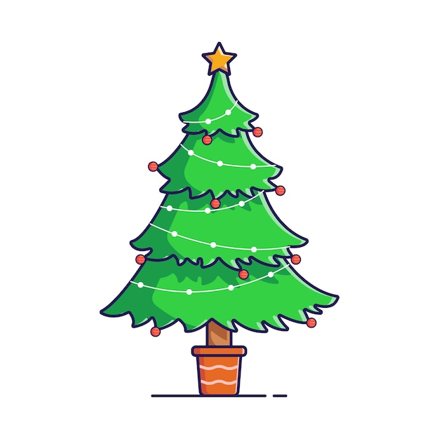 Flat   design Christmas tree with ornaments