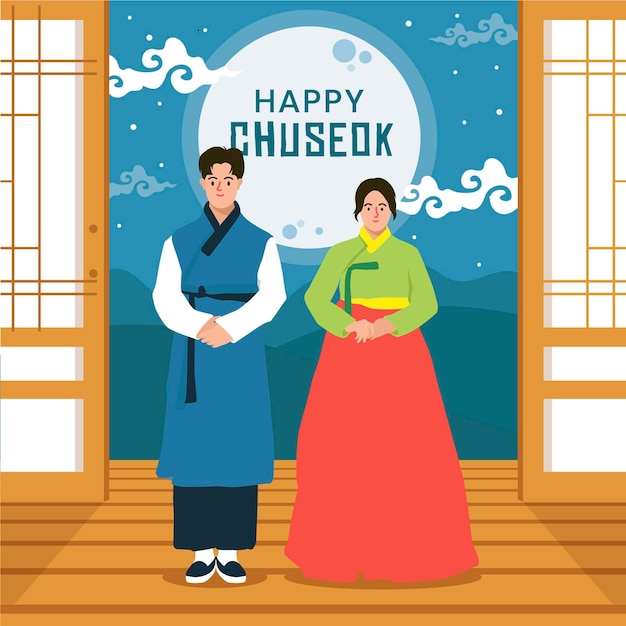 Vector flat design chuseok concept