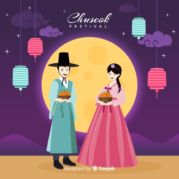 Vector flat design of chuseok traditional hanbok