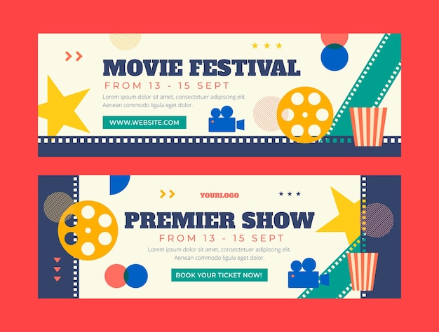 Flat design cinema festival horizontal banner