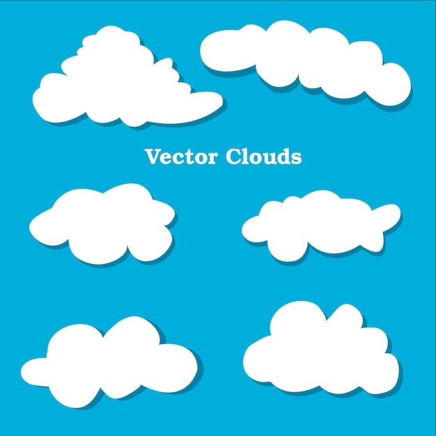 Flat design clouds icons set Vector illustration Weather flat vector collection Blue background