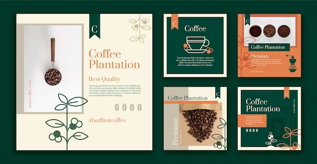 Flat design coffee plantation instagram posts