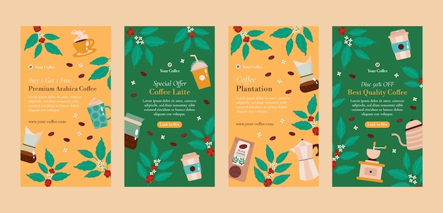 Flat design coffee plantation instagram stories template