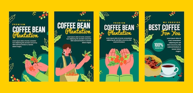 Flat design coffee plantation instagram stories