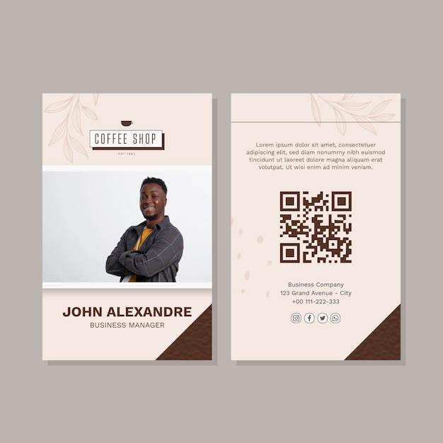 Flat design coffee shop id card template