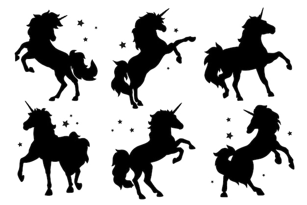 Flat design collection of unicorn silhouette Magic creature contour set