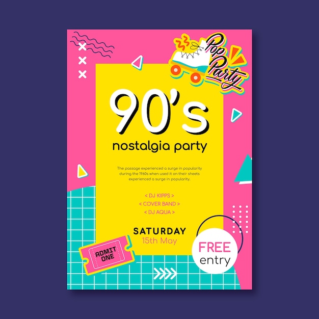 Flat design colorful 90s party template