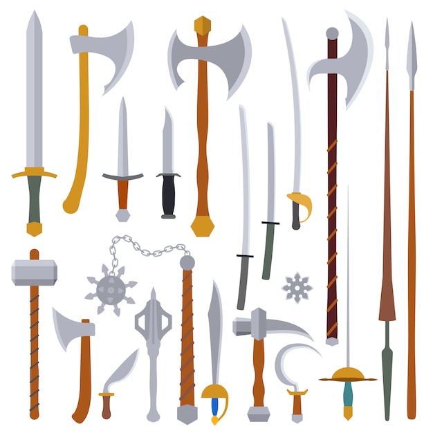 Flat design colors medieval cold weapon set