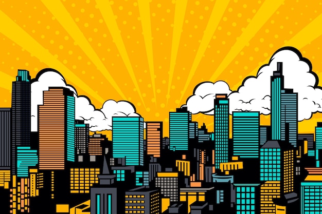 Flat design comic book city background